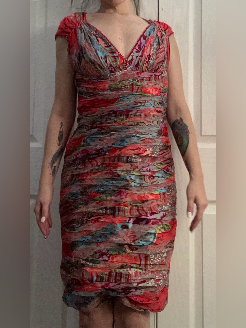 Naeem Khan Silk Multi-Pattern Bodycon Dress